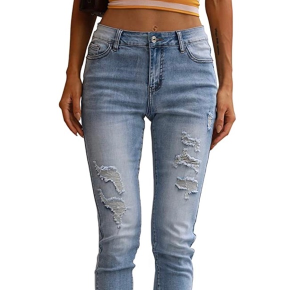 Ripped Distressed Destroyed Skinny blue Jeans - Picture 3 of 10
